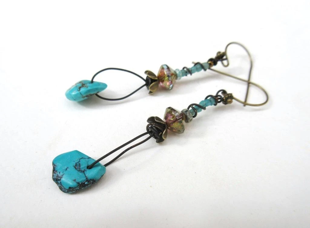 Boucles d'oreille contemporaines tribales: nugget turquoise d'Arizona.. – photo 2
